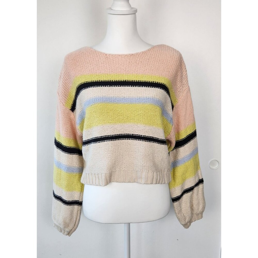 Billabong Women's Seeing Stripes Cropped Cotton Long Sleeve Sweater, Medium